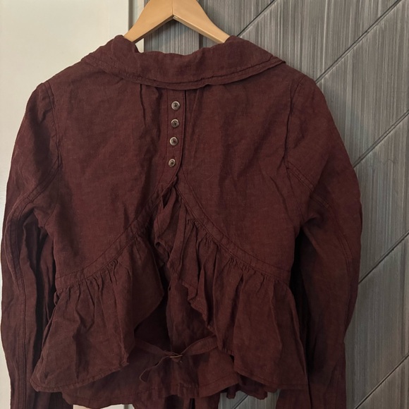 Free People Linen Blend Mauve Ruffle Jacket Boho Peplum Vintage Size Small - Picture 7 of 15